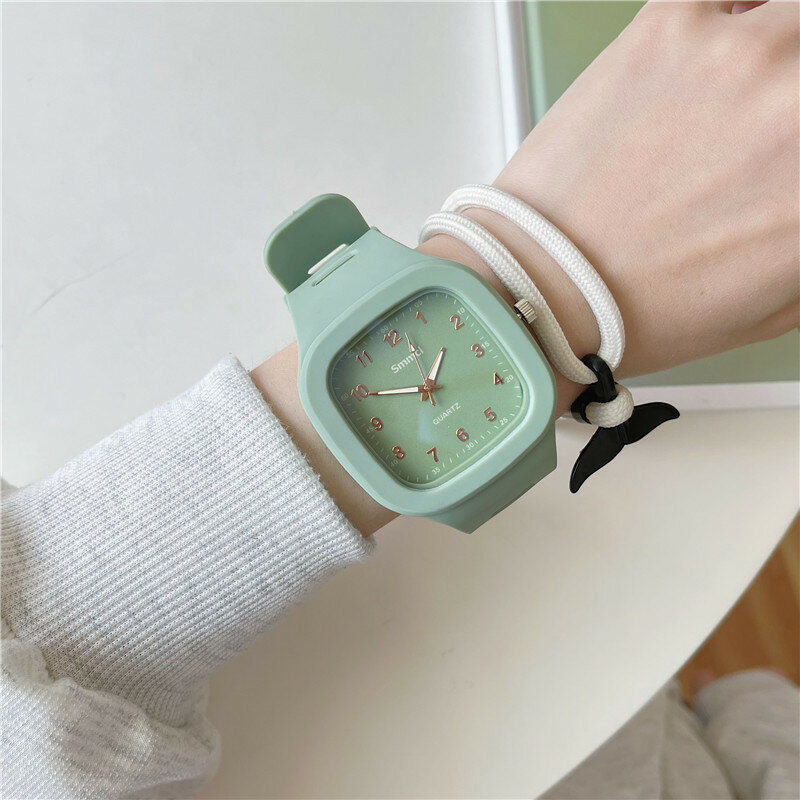 Simples quadrado relógios femininos verde feminino relógio de quartzo 2022 moda macaron cores senhoras relógios de pulso com pulseira montre femme