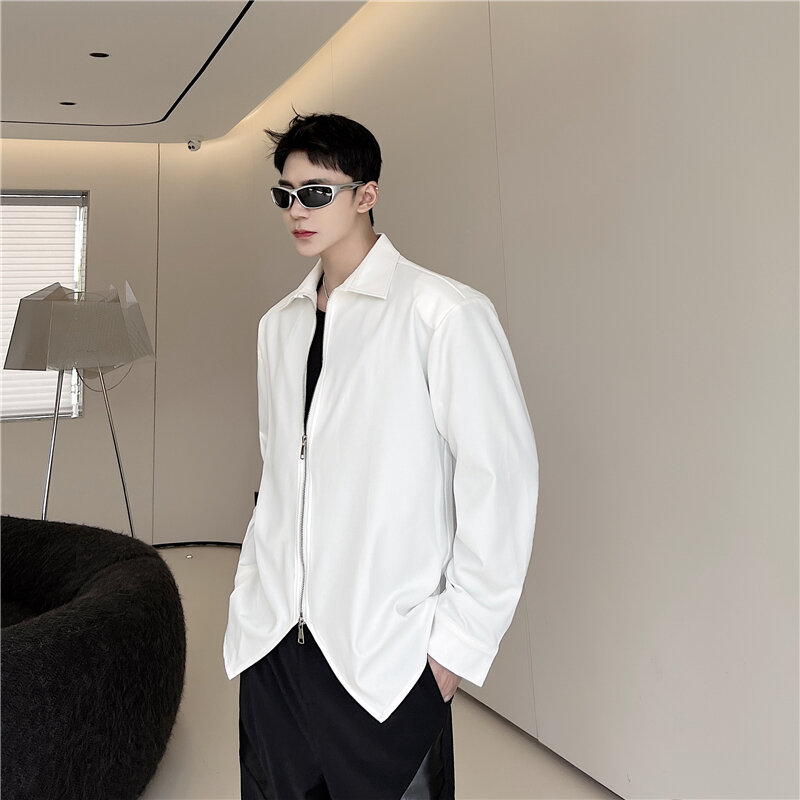 Oversize Blouse Streetwear Double Zip Padded Shouder Designer Original Shirt Boys Long Sleeve Dance Top Men Korean Style Clothes