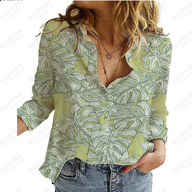 2023 koszule damskie modne motyw kwiatowy koszule kwiat roślina koszule damskie koszule z nadrukiem 3D luźny sweter