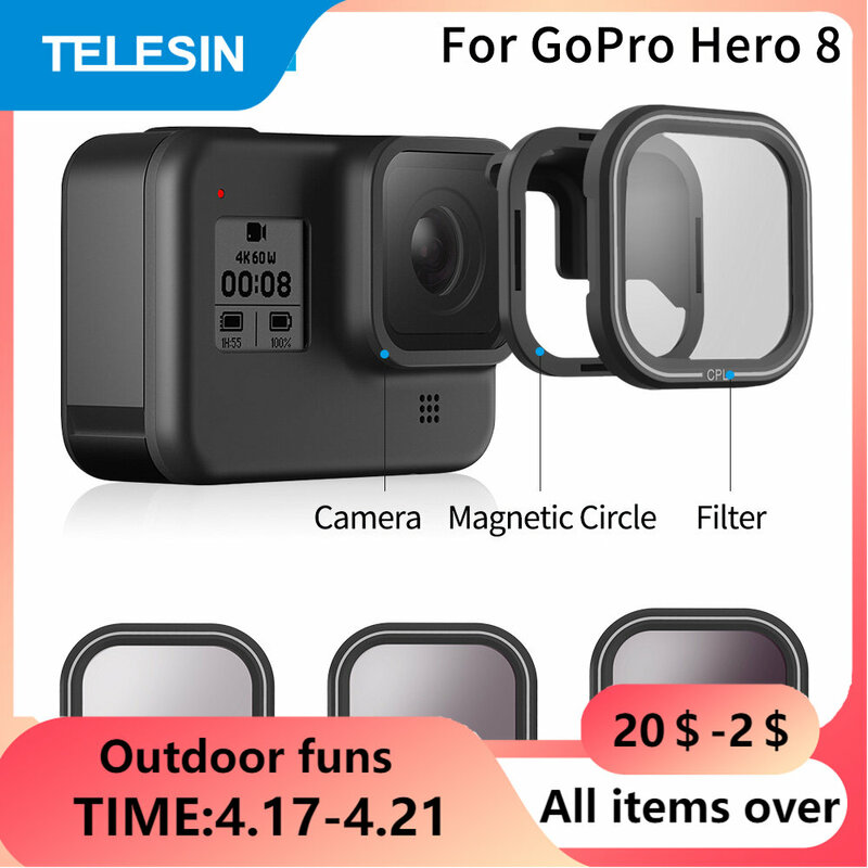 TELESIN – jeu de filtres magnétiques ND8 ND16 ND32 CPL, protecteur d'objectif, pour GoPro 11 Hero 10 9, accessoires de caméra d'action