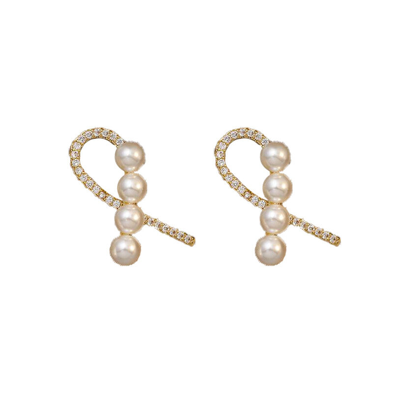 S925 silver needle Korea geometric cross earrings diamond pearl earrings ins style fashion wild earrings women