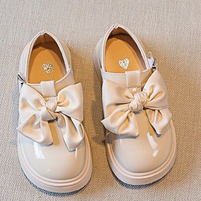 2022 Spring New Girls Bow-knot Leather Shoes Fashion Princess Shoes British College Style Soft Bottom Sweet Hot PU for Party Hot