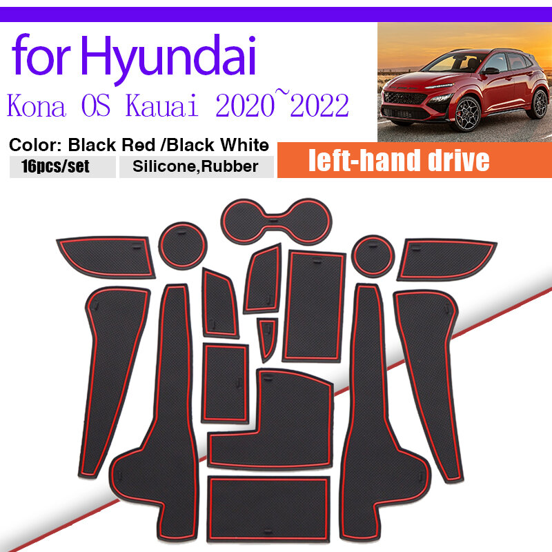 Alfombrilla de goma con ranura para puerta de coche, estera de almacenamiento a prueba de polvo, para Hyundai Kona N Hybrid OS Kauai N Line 2020 2021 2022
