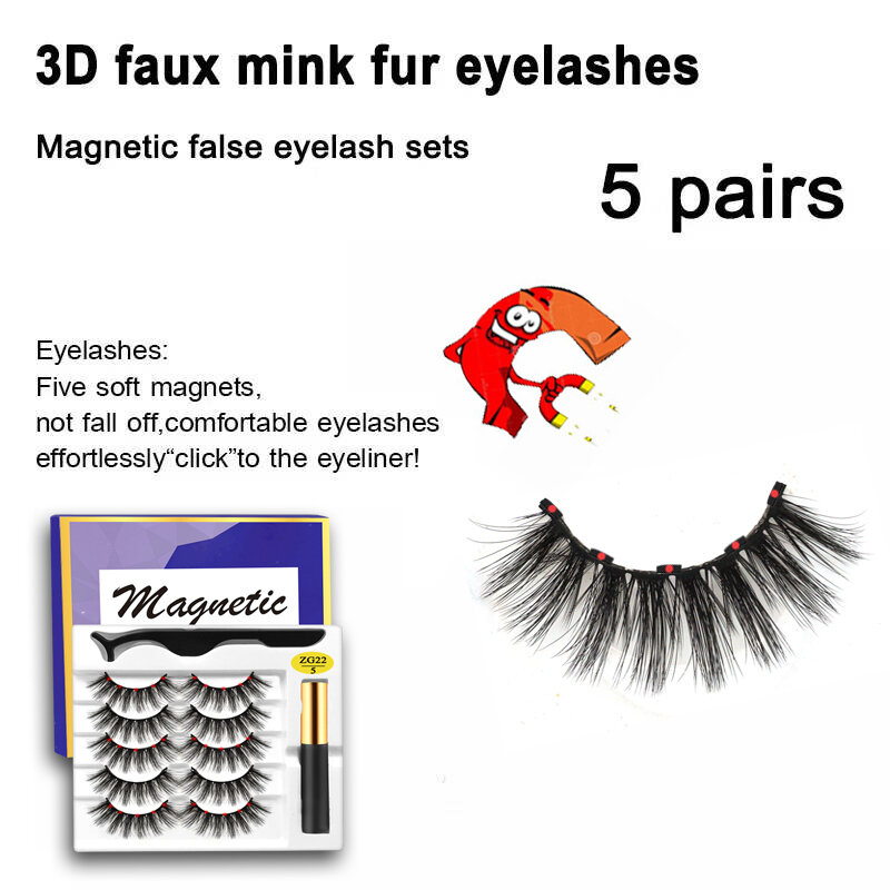 MB 5 Pairs Magnetic Eyelashes 5 Magnet 3D Mink Eyelashes Set With Eyeliner Tweezers Natural False Lashes Faux Cils Magnetique