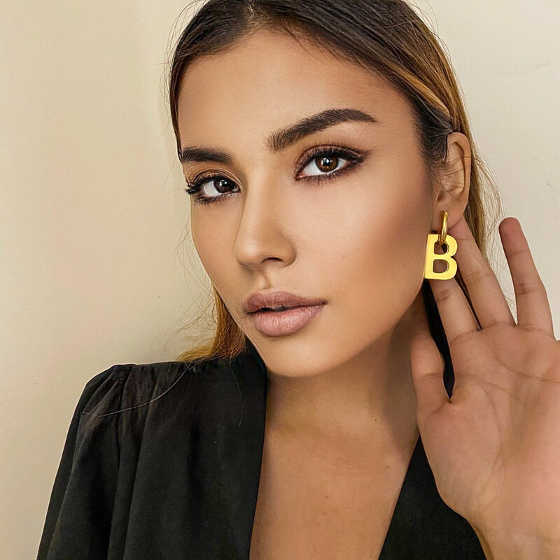 B Letter Earrings Female Simple Glossy New Design Earrings Detachable Jewelry 2022 Fashion Stainless Steel Accessories For Women