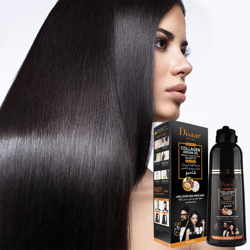 Super DISAAR 400ML Argan Oil Speedy Hair Color Shampoo Cover Gray & White Hair Natural Black Hair Dye Shampoo Repair Damaged