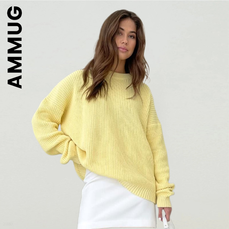 Ammug – pull à manches longues et col rond pour femme, tricoté, Chic, bon marché, Vintage, Sexy, nouvelle collection