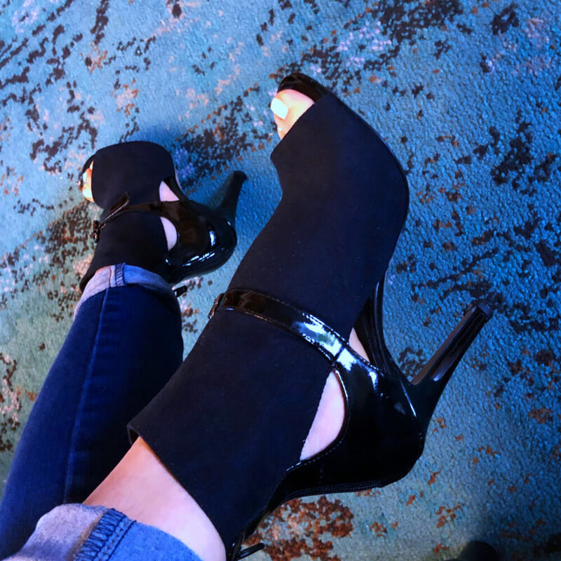 Botas de tacón alto con cordones para mujer, zapatos de baile de Jazz, suela deslizante personalizable, color negro, 2023