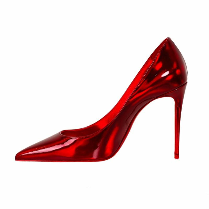 Sepatu Tinggi Bawah Berkilau Merah Sepatu Modis Wanita Sepatu Ujung Lancip Hitam Sepatu Pump Klasik 12 Cm Kulit Asli Hak Ujung Lancip