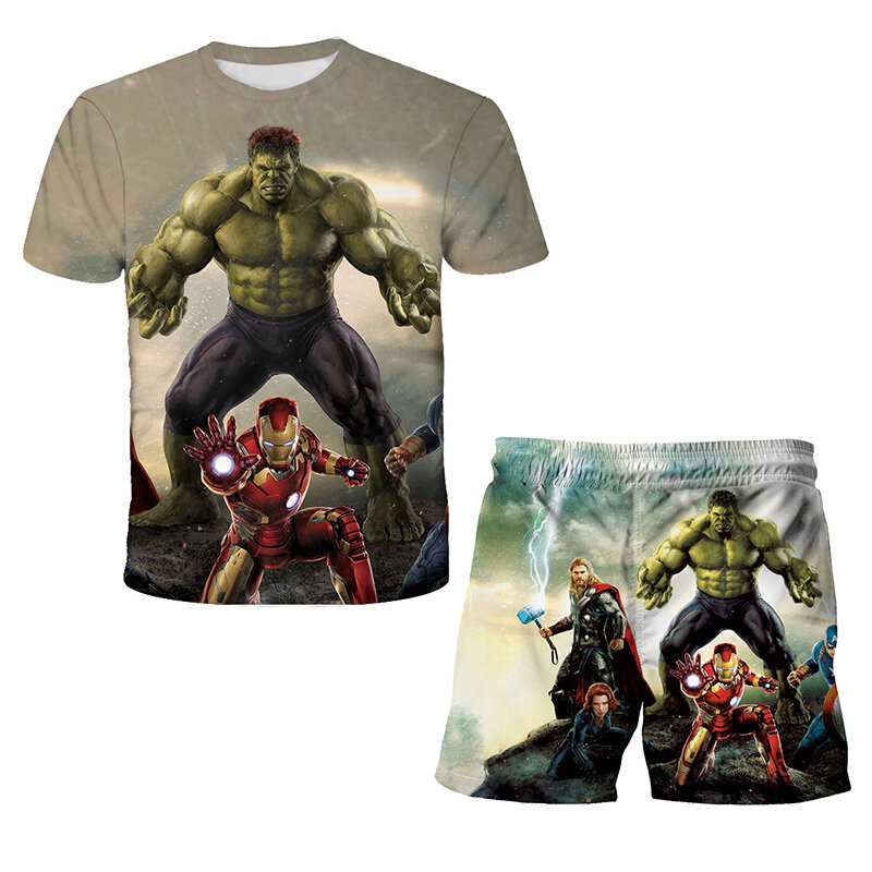 Детская футболка с рисунком героев Marvel, детская одежда для девочек от 2 до 8 лет, комплект детской одежды для мальчиков, детская спортивная од...