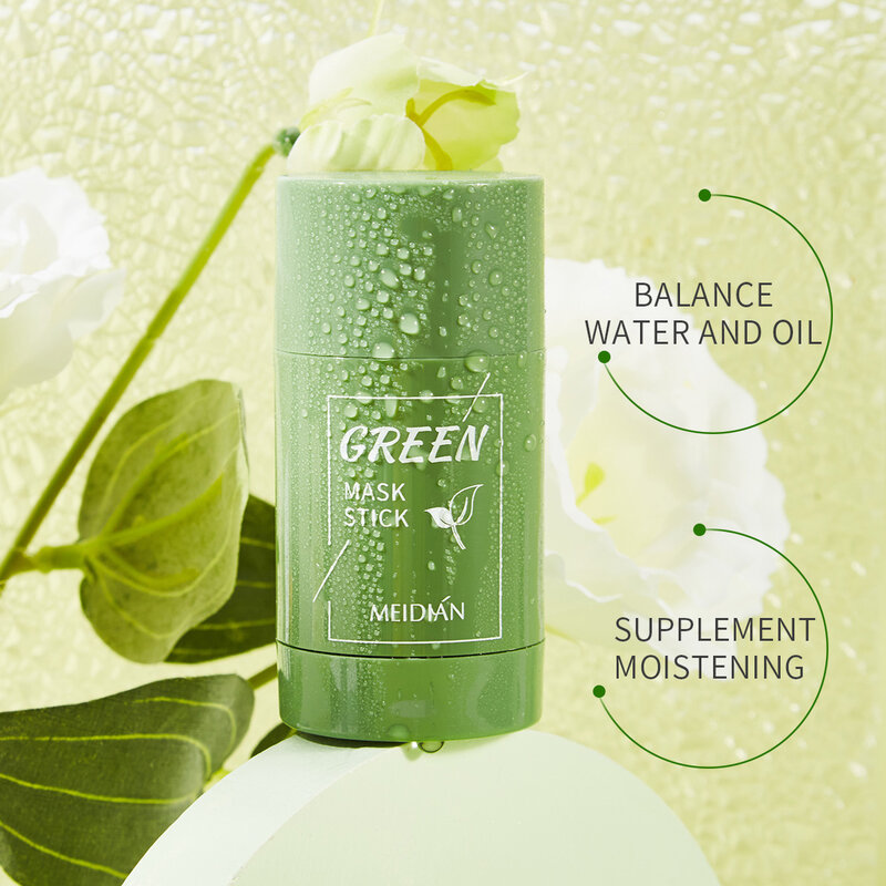 Melao-mascarilla de té verde orgánico para mujer, palo de arcilla para reparar el acné, eliminar el barro, 40g
