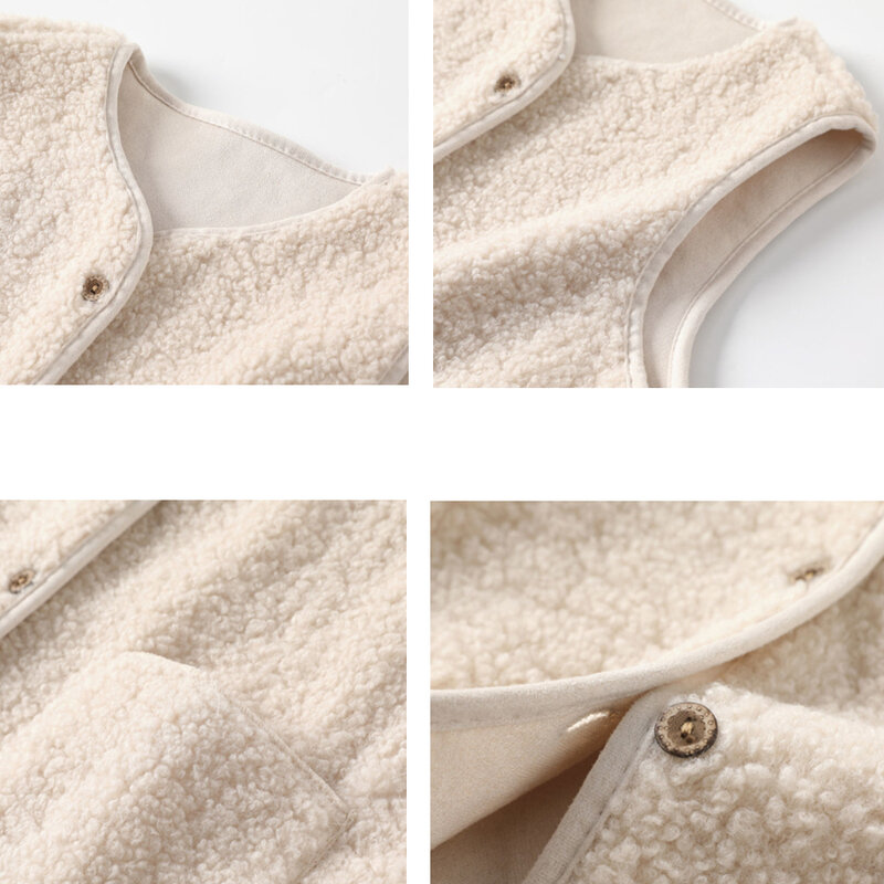 Chaleco de lana de imitación de longitud media para mujer, abrigo de mezcla de lana, chaqueta sin mangas informal, chaleco coreano, Casaco de peluche Suelto