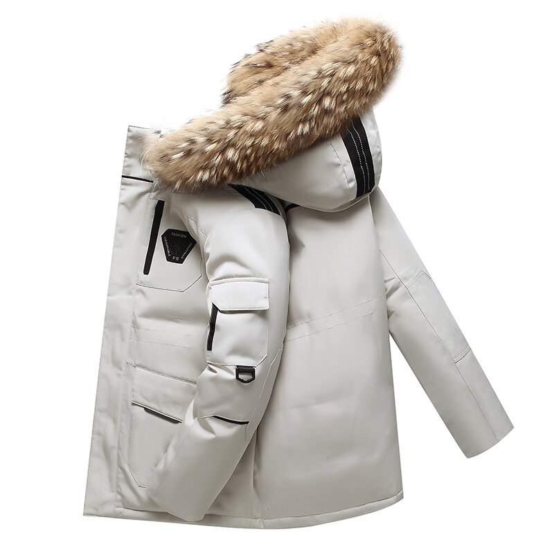Parka de herramientas de invierno para hombre, chaqueta de plumón de pato blanco, cálida chaqueta con capucha para pareja de longitud media y gruesa, novedad de 2022