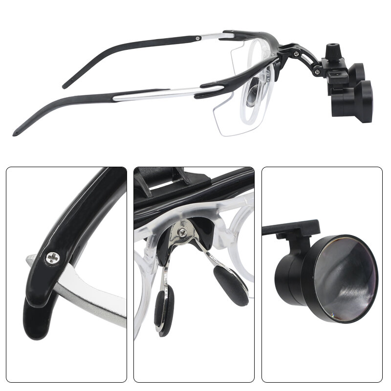 2.5x双眼鏡歯科ルーペメガネ拡大鏡、内側の透明フレーム角度調整可能なさまざまな天下距離調整可能