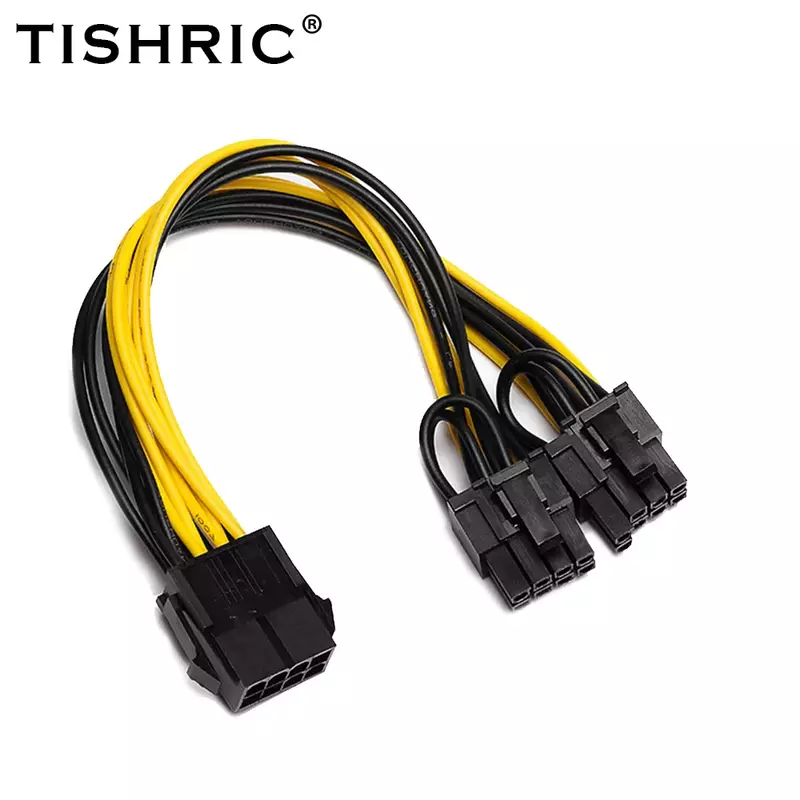 Tishric 8pin pci express para dupla pcie 6 + 2 pinos cabo de alimentação placa gráfica placa-mãe pci-e riser gpu cabo de dados de energia 20cm