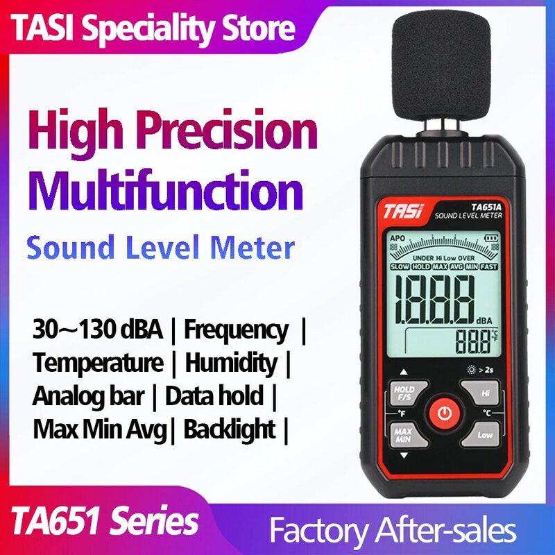 Tasi ta651a instrumento de medição de ruído 30-130db medidor de nível de som digital mini portátil medidor de decibéis ambientais
