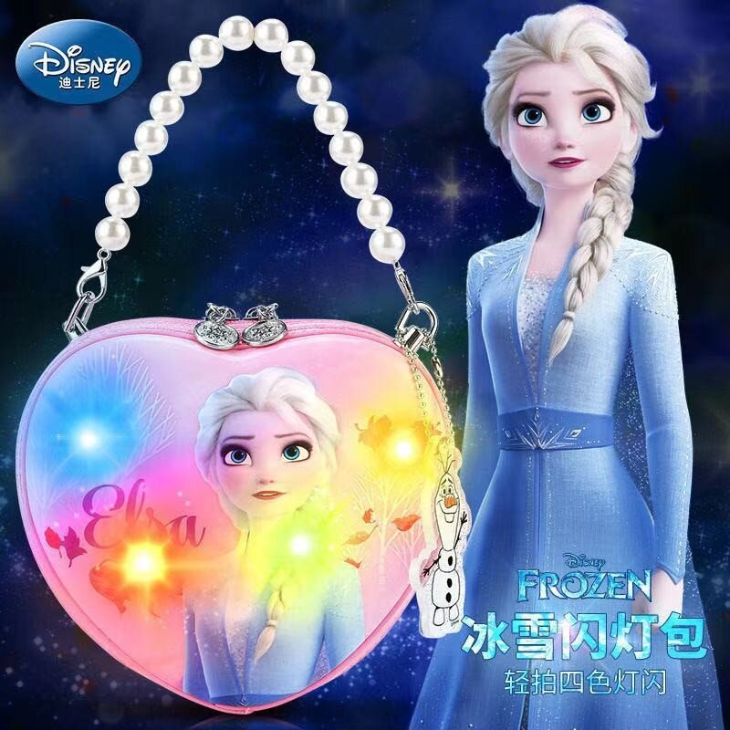 Disney-Bolso de princesa Elsa de Frozen para niños y niñas, bolsa de mensajero con perlas en forma de corazón, tendencia de moda, novedad de 2023