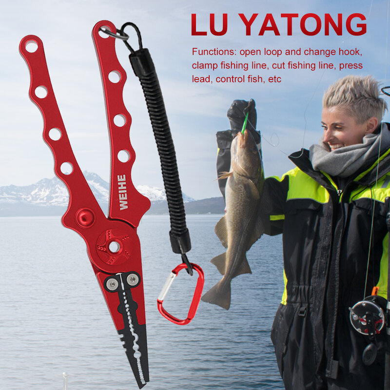Alicate de pesca multifuncional liga alumínio gancho removedor peixe linha cortador tesoura com fivela corda para pescador
