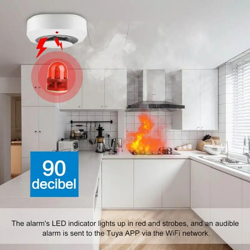 Detector de humo Wifi, alarma contra incendios, Sensor de fugas de Gas de seguridad para el hogar, 80db