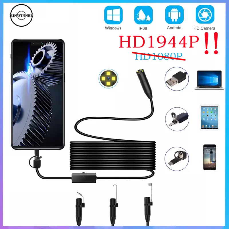 Auto Focus Endoscope Camera endoscope for Cars android type c 1080p Mini Camera for fishing USB IP68 Borescope Sewer Inspection