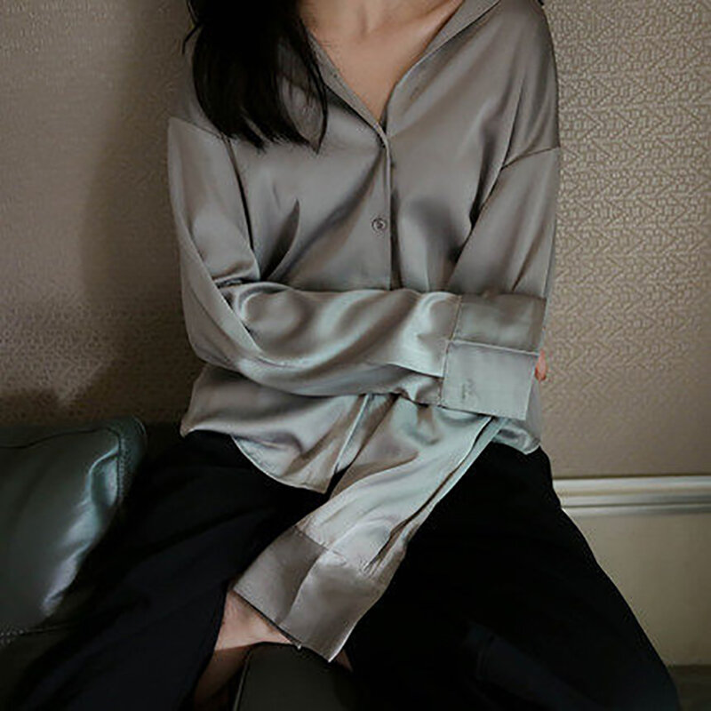 Blusas de seda para mujer, Tops y blusas de manga larga a la moda para Primavera, talla grande, 2022