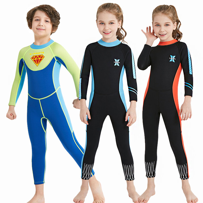 ชุดว่ายน้ำเด็ก2.5มม.Neoprene สำหรับเด็กหญิงท่องชุดว่ายน้ำเด็กดำน้ำลึกดำน้ำชุดว่ายน้ำชายหาดชุดว...