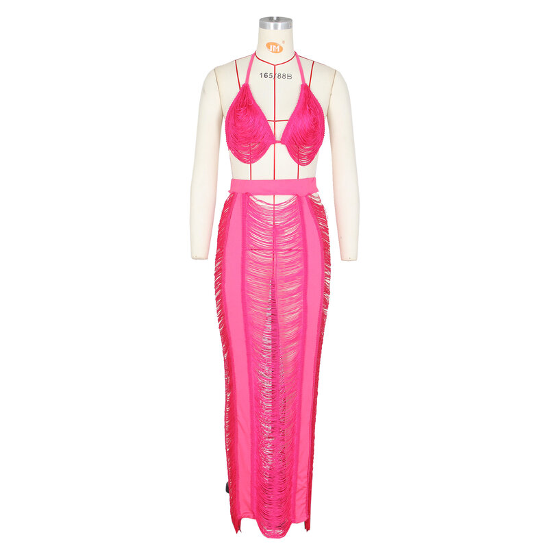 Wishyear 2022 szydełkowe zestawy dwuczęściowe długa spódnica krótki Top typu Bralette Sexy sukienki plażowe kobiety letnie wakacje stroje Dropshipping