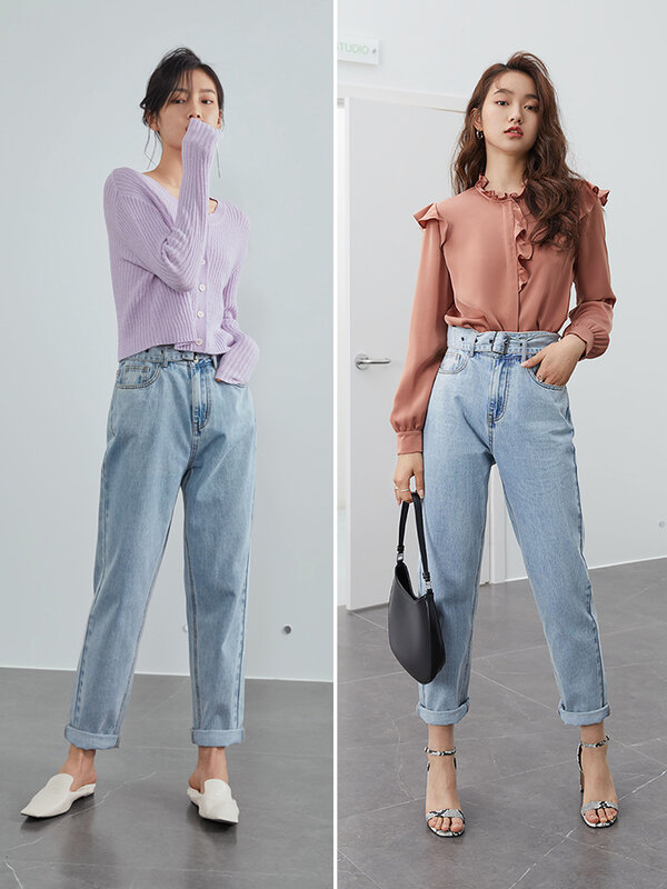 Fsle casual azul reta calças de brim das mulheres do vintage cintura alta calças jeans primavera streetwear elegante feminino calças de brim inferior 2021