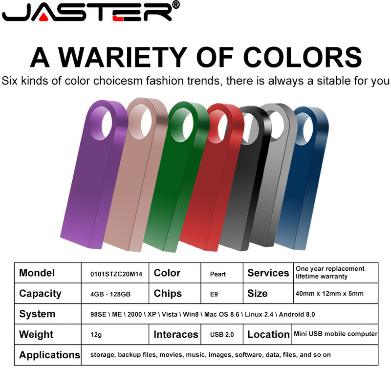JASTER metal logotipo Personalizado gratuitamente usb memoria flash drive 32GB pendrive 128GB GB 8 16 64GB pen drive à prova d' água 2.0 GB stick usb chave