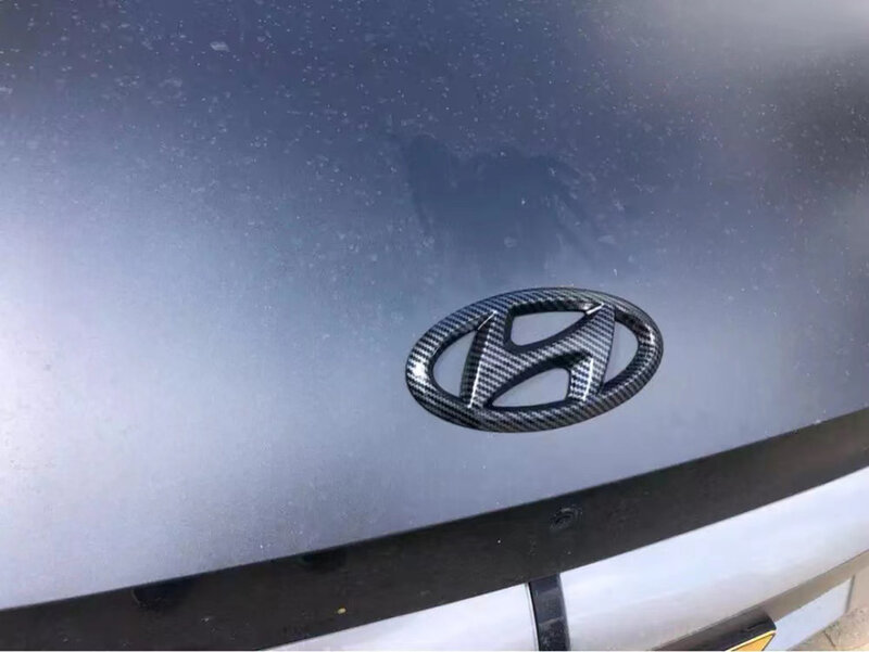 Logotipo de 2 piezas para Hyundai IONIQ 5, fibra de carbono, volante rojo y negro, caja trasera del motor, logotipo IONIQ5