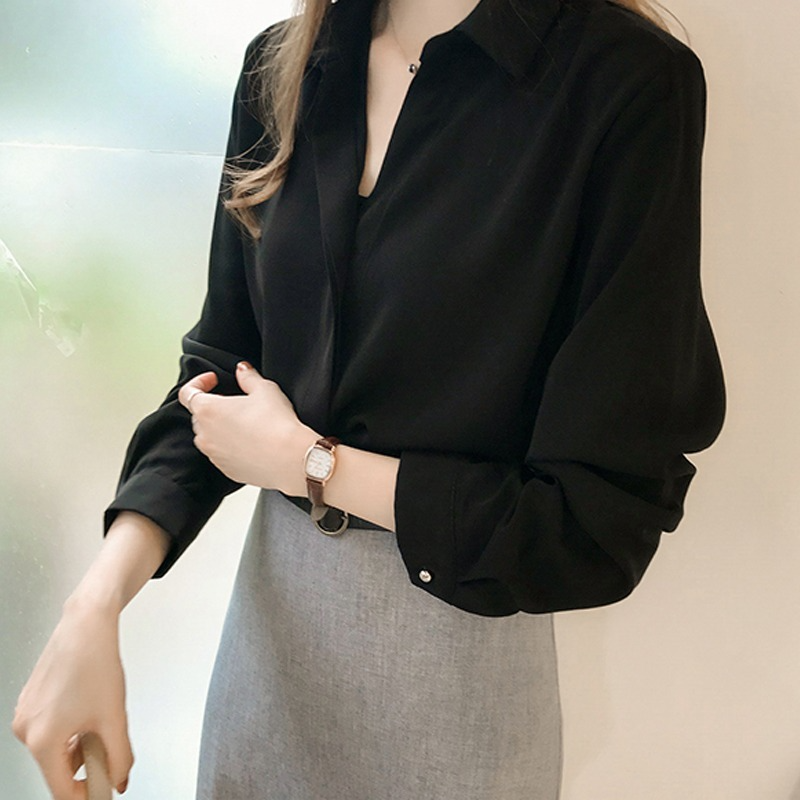2022 Spring and Autumn New Korean Temperament Pure Color Chiffon Women's Loose Long Sleeve Women's OL Fashion Blouses