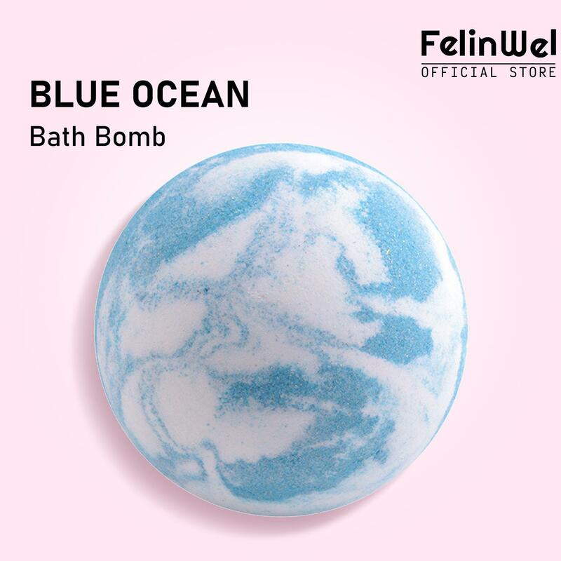 Felinwel-oceano azul grandes bombas de banho, bombas de banho de bolhas de gás artesanais, perfeito conjunto de presentes de banho de spa, vegan amigável