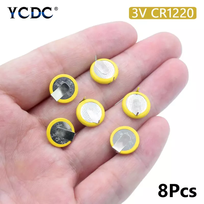 YCDC-Batería de botón de 8 piezas, CR1220, 3V, 2 pestañas, célula de moneda para tablero principal de juguete, Escala electrónica, clavijas/pestañas de montaje de un solo uso