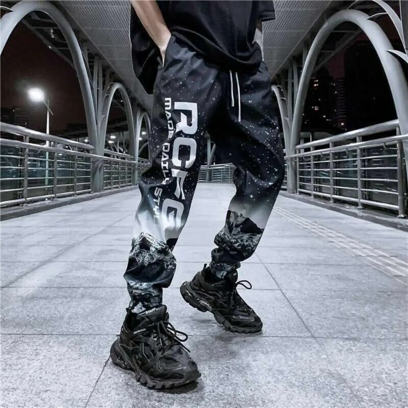 Star Space Gradient ข้อเท้าความยาวกางเกงหลวมๆกางเกงกีฬา Hip Hop ชาย Trend Wild Harem กางเกง Harajuku สูง streetwear