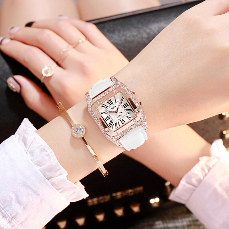 Reloj de cuarzo estrellado informal para mujer, cronógrafo cuadrado de estilo coreano con diamantes de imitación, para negocios