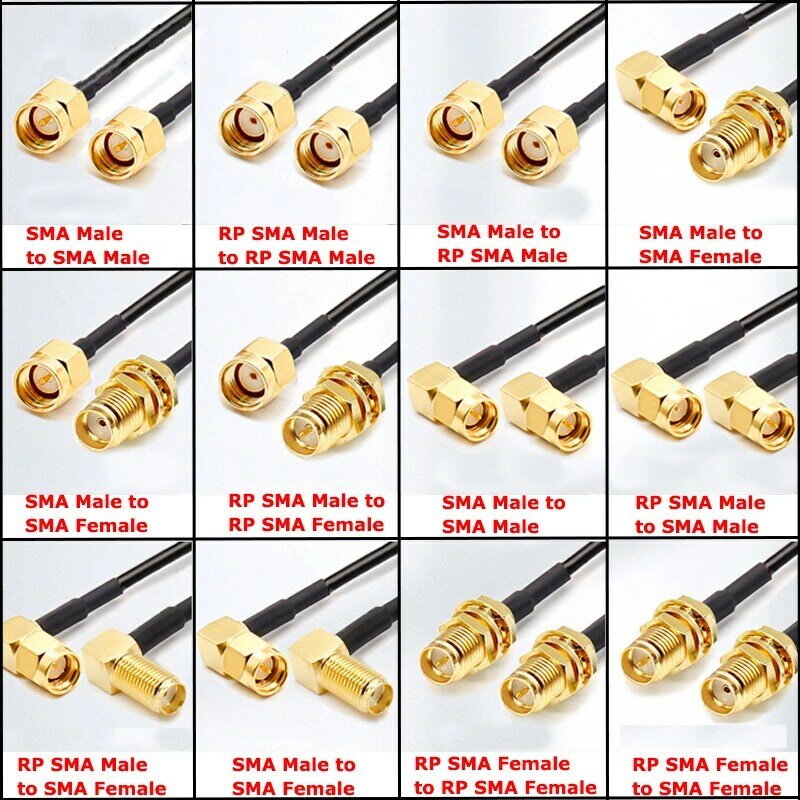 Cable de extensión SMA RG174, conector SMA de RP-SMA macho a hembra para tarjeta de red WiFi, enrutador, antena RF, puente Pigtail Coaxial, 1M