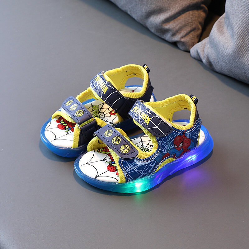 Disney Spiderman LED Shoes Fashion Baby Boot Boys Girls Sneakers Glowing Luminous Cartoon Kids Shoes Lighted Children Sandals