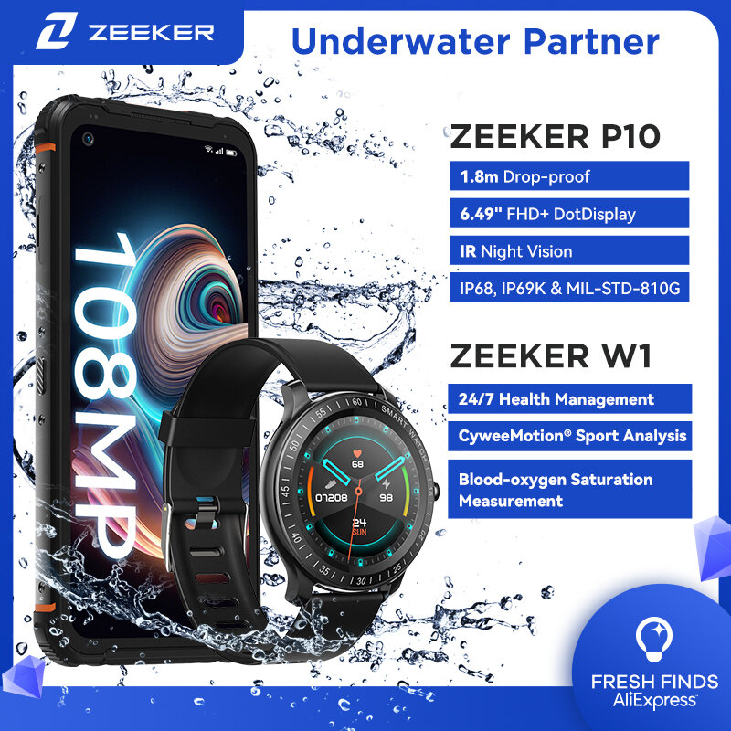 O primeiro smartphone áspero subaquático 108mp do mundo de zekker visão noturna ir 6.49 "fhd + 6000mah nfc 1.8m à prova ddrop água terno