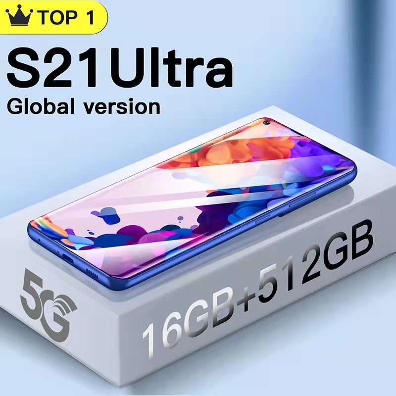 Versione globale S21 Ultra smartphone 16GB 512GB telefoni cellulari a schermo intero 7.2 pollici cellulari HD 24 48MP fotocamera 6800mAh Android10