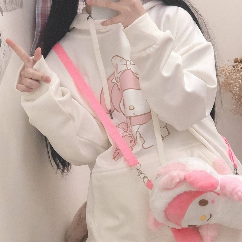 Houzhou japonês doce anime hoodies para meninas outono inverno kawaii macio menina manga longa dos desenhos animados com capuz feminino casual pulôver