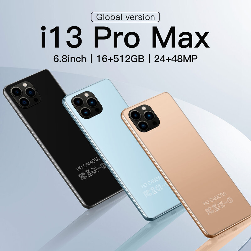 2022 nowy i13 Pro Max Smart phone 6.8 Cal 16GB + 512GB 6000mAh 5G sieć odblokowany smartfon z androidem wersja globalna telefony komórkowe