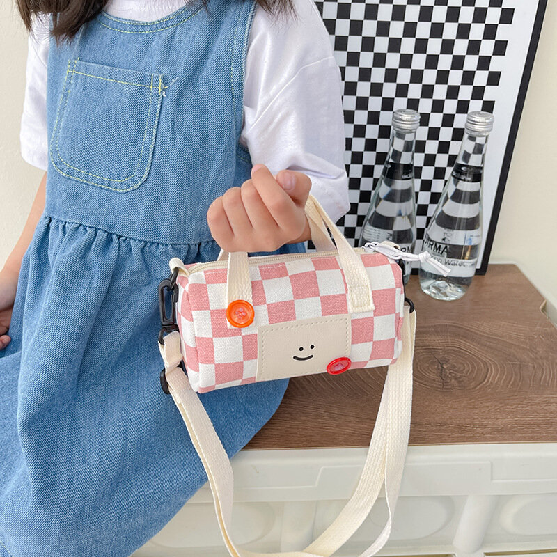 Мини-кошелек с мультяшным улыбкой для маленьких девочек, сумка-мешок на плечо для маленьких детей, сумка-мессенджер в шахматную клетку для м...