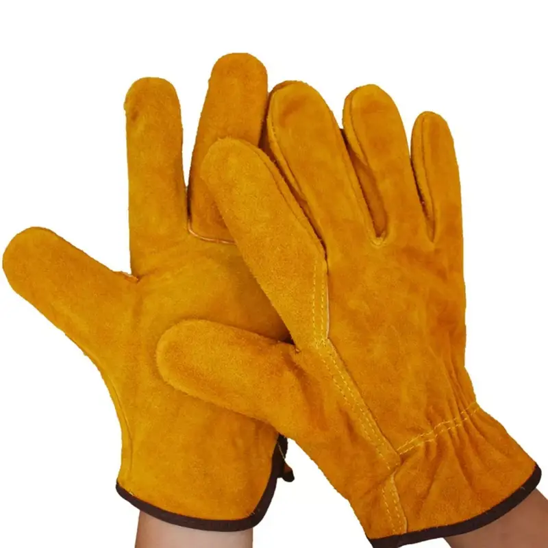 Gants de soudage en cuir de vache jaune, paire/ensemble, ignifuges, durables, Anti-chaleur, de travail, de sécurité pour le soudage du métal, outils à main