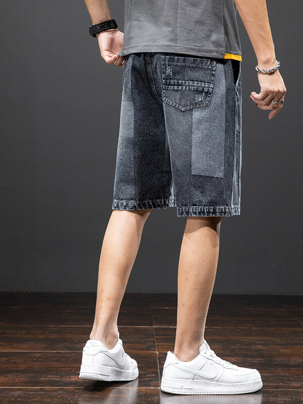 Verão denim shorts homens 2022 novo streetwear moda retalhos de algodão casual curto masculino em linha reta jean shorts plus size 8xl