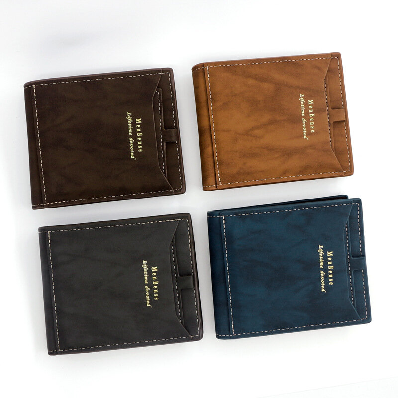 Cartera de cuero sintético para hombre, billetera masculina de calidad en color negro, azul, marrón y café, tarjetero, 2022