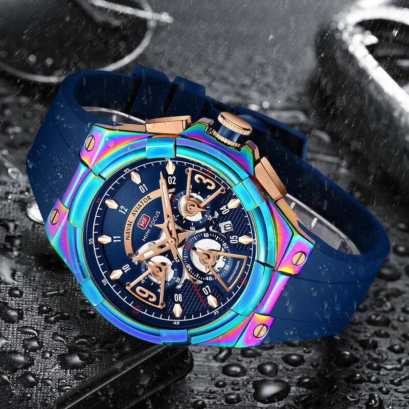 MINI FOCUS-reloj deportivo multifunción para hombre, pulsera de cuarzo, de lujo, con correa de silicona, a la moda, color arcoíris