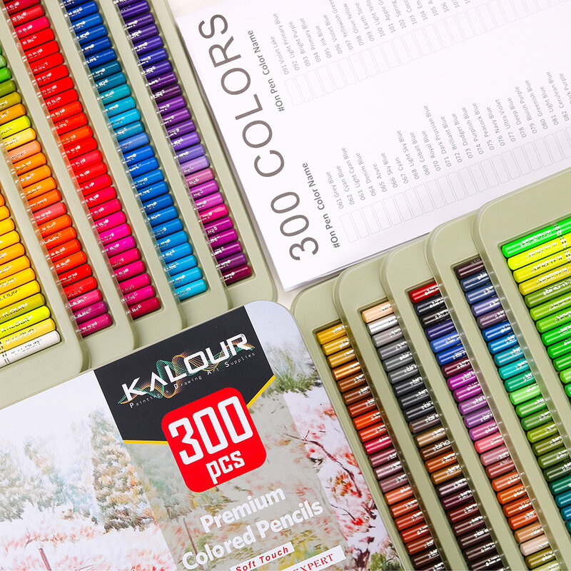 KALOUR جديد 300 قطعة أقلام تلوين النفط مجموعة لينة الخشب رسم رسم الألوان قلم رصاص للمدرسة الكبار الفن مجموعة أقلام رصاص هدية لوازم