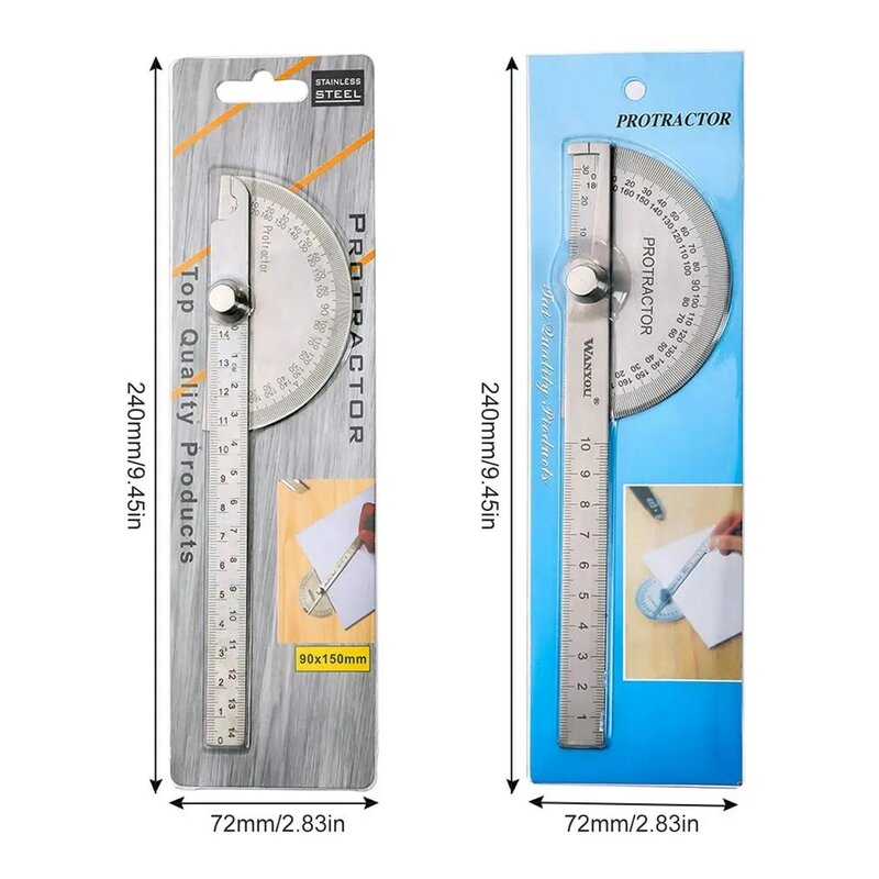 Jauge d'angle en acier inoxydable, rapporteur réglable à 180 degrés, règle de mesure d'étrier à tête ronde