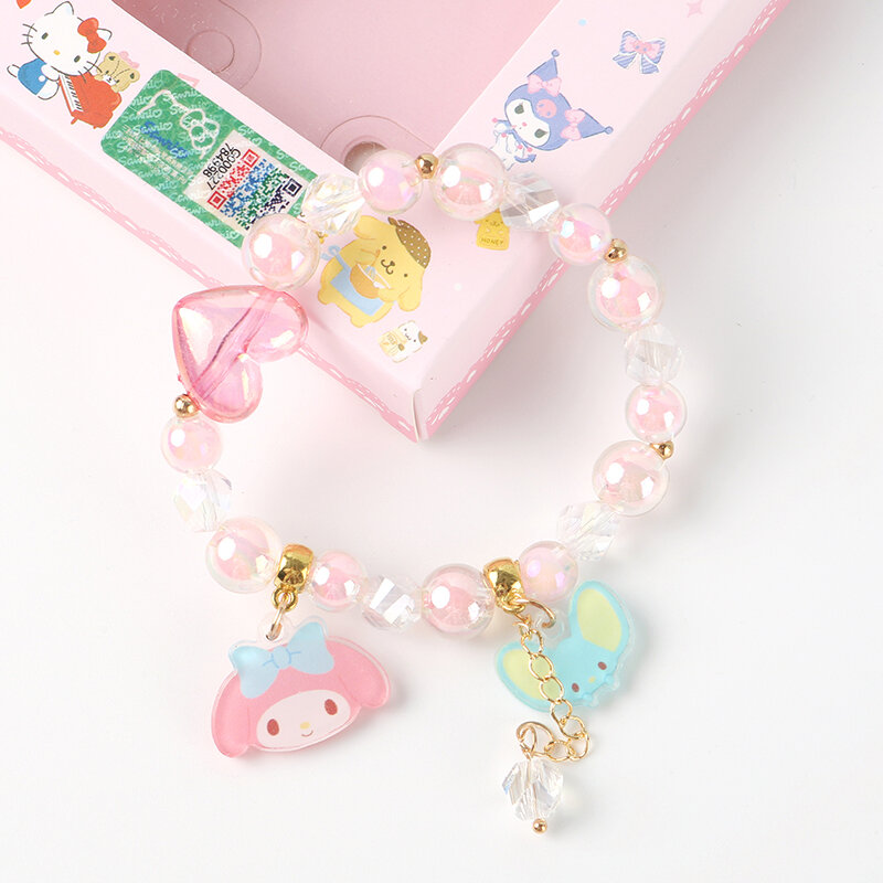 Sanrio-pulsera de cristal para niñas, brazalete creativo de cristal con diseño de gatito, para regalo de San Valentín