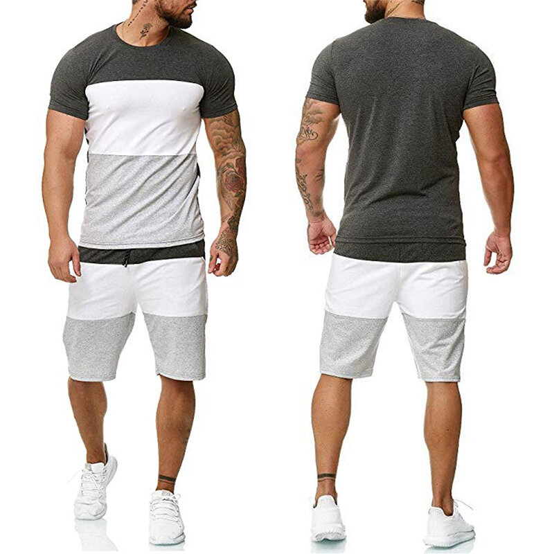 Nieuwe Zomer Sport Fitness Homewear Shorts Mouwen T-shirt + Broek 2 Stuks Broek Sets Strand Stijl Mannelijke Past voor Mannen Trainingspak